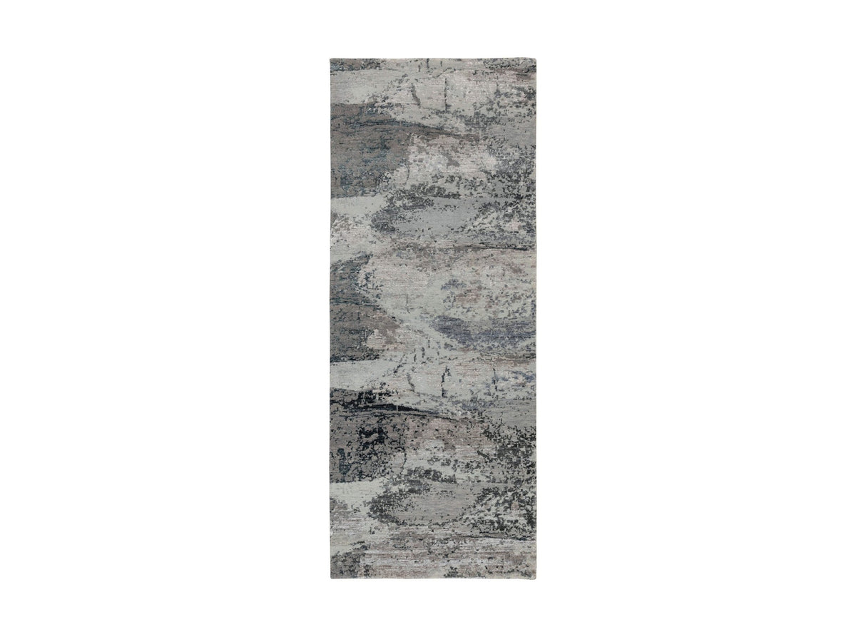 Modern / Contemporary hand-knotted wool/silk runner in Gray, 2'8" x 7'8" — SKU O058458