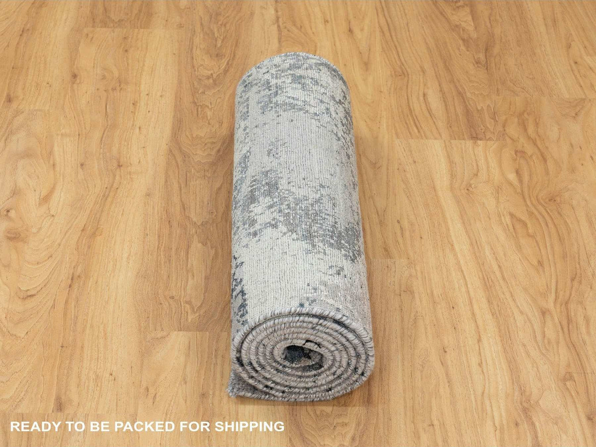 Modern / Contemporary hand-knotted wool/silk runner in Gray, 2'8" x 7'8" — SKU O058458 (view 6)