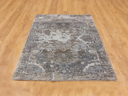 Grey 3'0" x 4'10" Modern / Contemporary Hand knotted Wool/Silk Rug - Sku: O058461