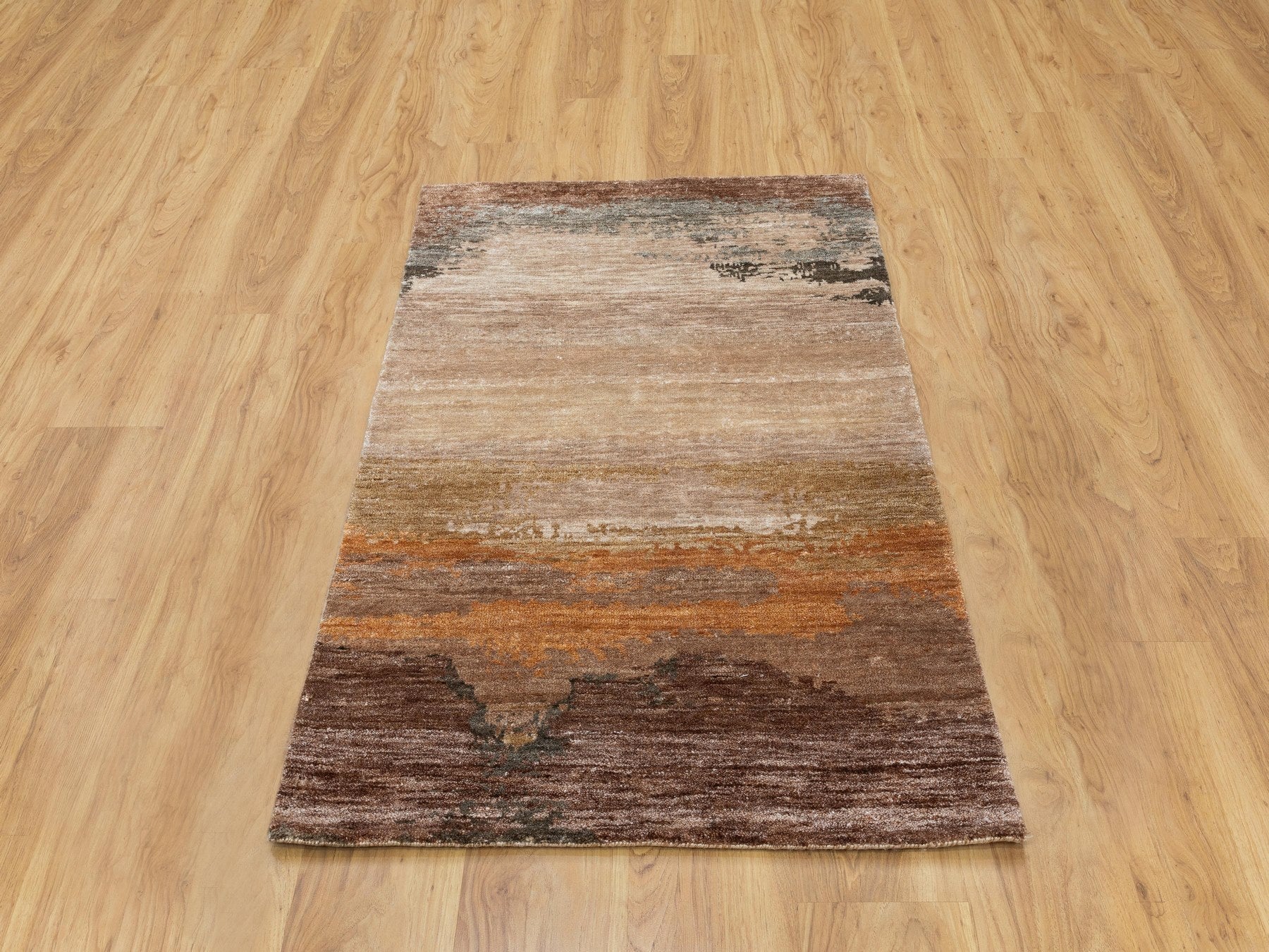 Modern / Contemporary hand-knotted wool/silk rug in Brown, 3' x 5' — SKU O058462 (view 2)