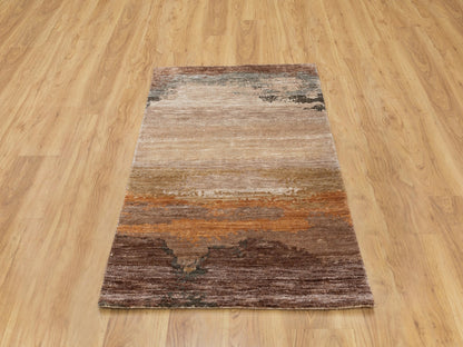 Modern / Contemporary hand-knotted wool/silk rug in Brown, 3' x 5' — SKU O058462 (view 2)