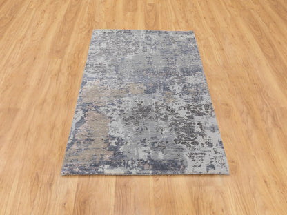 Grey 3'0" x 5'0" Modern / Contemporary Hand knotted Wool/Silk Rug - Sku: O058463