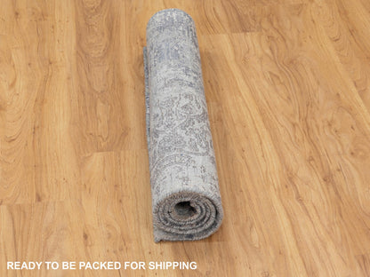 Grey 3'0" x 5'0" Modern / Contemporary Hand knotted Wool/Silk Rug - Sku: O058463