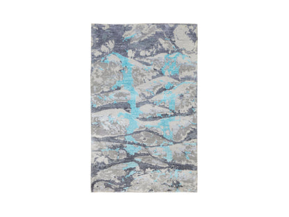 Grey 3'0" x 5'0" Modern / Contemporary Hand knotted Wool/Silk Rug - Sku: O058464