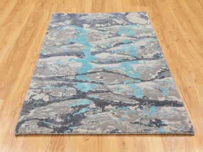 Grey 3'0" x 5'0" Modern / Contemporary Hand knotted Wool/Silk Rug - Sku: O058464