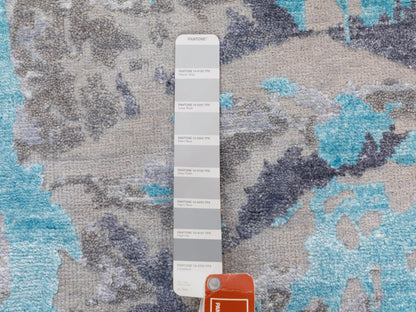 Grey 3'0" x 5'0" Modern / Contemporary Hand knotted Wool/Silk Rug - Sku: O058464