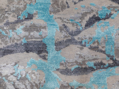 Grey 3'0" x 5'0" Modern / Contemporary Hand knotted Wool/Silk Rug - Sku: O058464