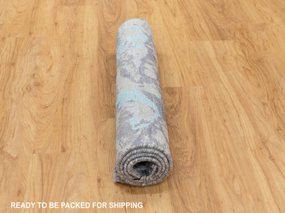 Grey 3'0" x 5'0" Modern / Contemporary Hand knotted Wool/Silk Rug - Sku: O058464