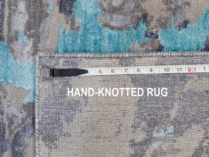 Grey 3'0" x 5'0" Modern / Contemporary Hand knotted Wool/Silk Rug - Sku: O058464