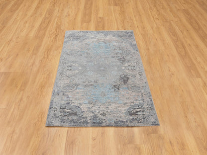 Grey 3'0" x 5'0" Modern / Contemporary Hand knotted Wool/Silk Rug - Sku: O058465