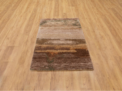 Modern / Contemporary hand-knotted wool/silk rug in Brown, 3' x 5' — SKU O058467 (view 2)