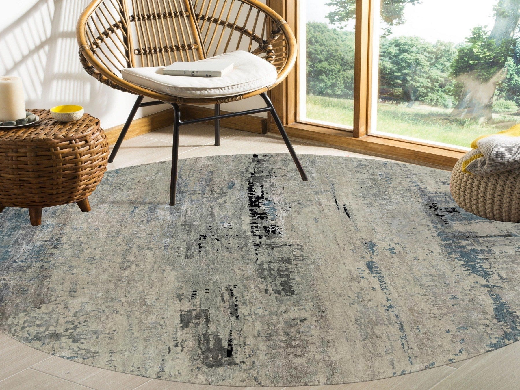 Modern / Contemporary hand-knotted wool/silk rug in Beige, 10' x 10' — SKU O058480 (view 2)