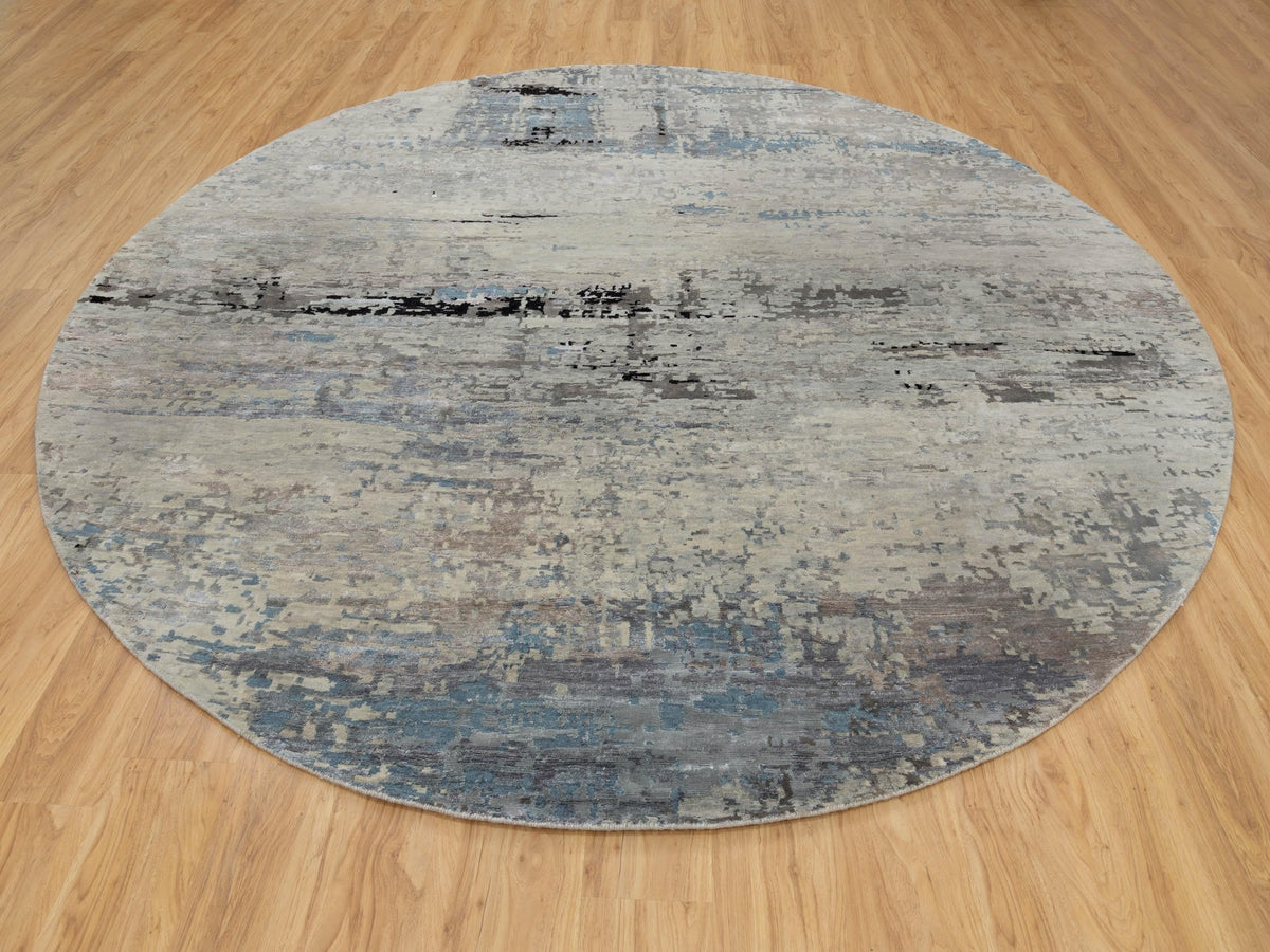 Modern / Contemporary hand-knotted wool/silk rug in Beige, 10' x 10' — SKU O058480 (view 3)