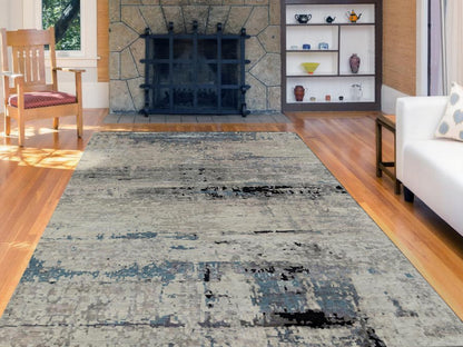 Beige 6'3" x 8'10" Modern and Contemporary Hand knotted Wool/Silk Rug - Sku: O058481