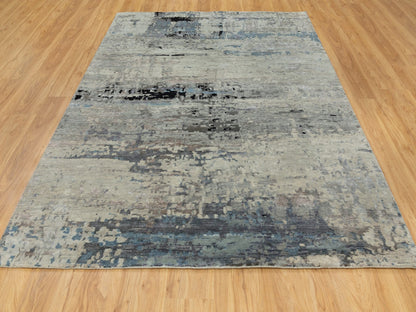 Beige 6'3" x 8'10" Modern and Contemporary Hand knotted Wool/Silk Rug - Sku: O058481