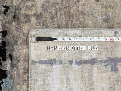 Beige 3'0" x 4'10" Modern and Contemporary Hand knotted Wool/Silk Rug - Sku: O058485