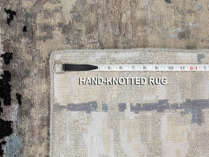 Modern / Contemporary hand-knotted wool/silk rug in Beige, 3' x 4'10" — SKU O058487 (view 8)