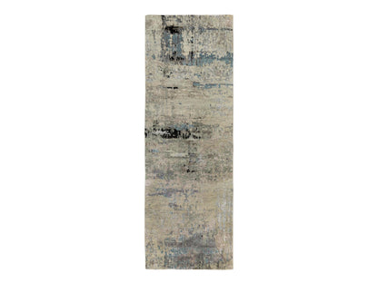 Modern / Contemporary hand-knotted wool/silk runner in Beige, 2'5" x 7'9" — SKU O058489