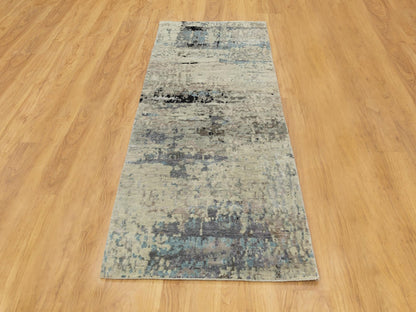 Modern / Contemporary hand-knotted wool/silk runner in Beige, 2'5" x 7'9" — SKU O058489 (view 2)