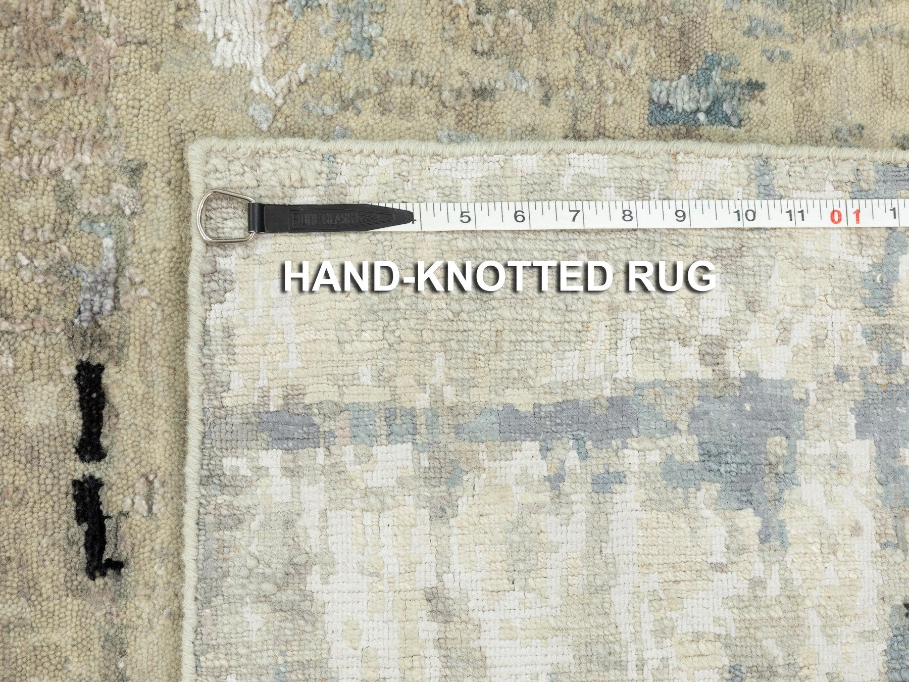 Modern / Contemporary hand-knotted wool/silk runner in Beige, 2'5" x 7'9" — SKU O058489 (view 8)
