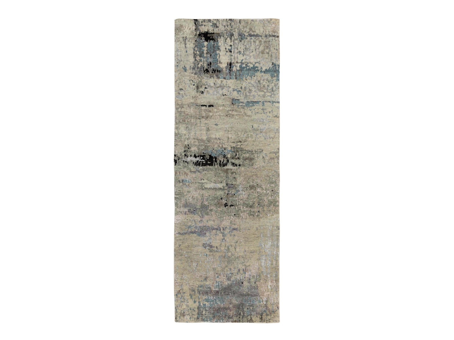 Modern / Contemporary hand-knotted wool/silk runner in Beige, 2'6" x 7'9" — SKU O058490