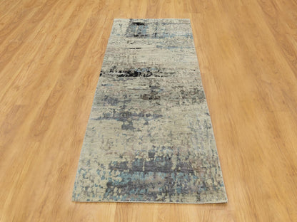 Modern / Contemporary hand-knotted wool/silk runner in Beige, 2'6" x 7'9" — SKU O058490 (view 2)