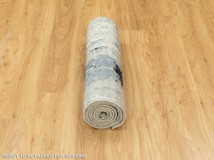 Modern / Contemporary hand-knotted wool/silk runner in Beige, 2'6" x 7'9" — SKU O058490 (view 6)