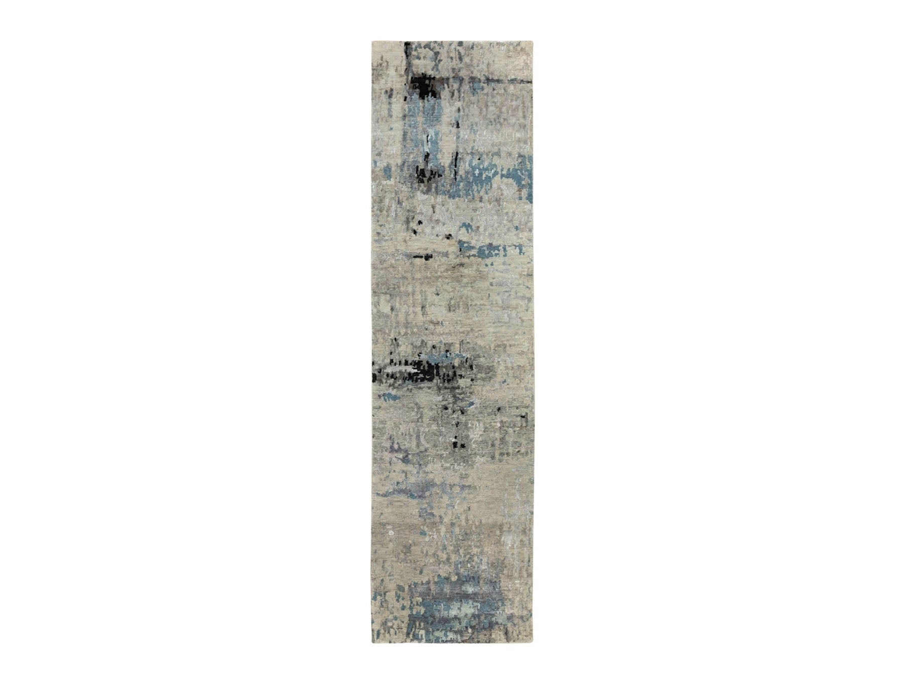 Beige 2'5" x 9'9" Modern / Contemporary Hand knotted Wool/Silk Rug - Sku: O058498
