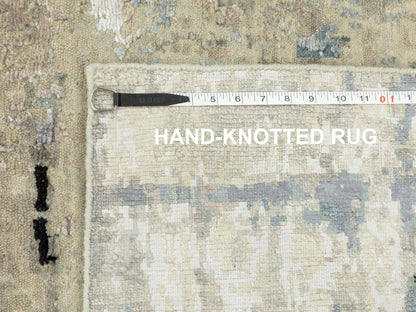 Beige 2'5" x 9'9" Modern and Contemporary Hand knotted Wool/Silk Rug - Sku: O058498