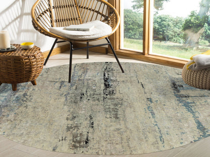 Beige 8'0" x 8'0" Modern and Contemporary Hand knotted Wool/Silk Rug - Sku: O058510
