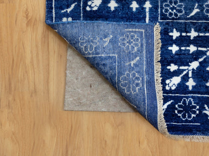 Blue 6'2" x 9'0" Transitional Hand knotted Wool/Silk Rug - Sku: O058535