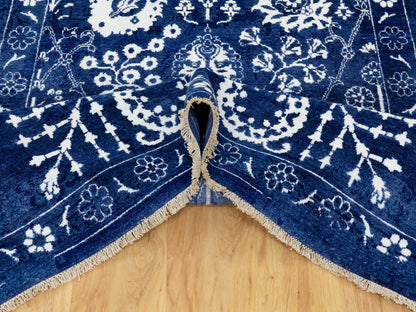 Blue 6'2" x 9'0" Transitional Hand knotted Wool/Silk Rug - Sku: O058535