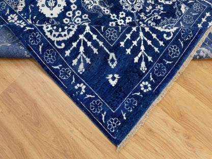 Blue 6'2" x 9'0" Transitional Hand knotted Wool/Silk Rug - Sku: O058535