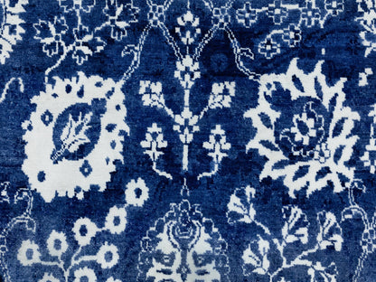 Blue 6'2" x 9'0" Transitional Hand knotted Wool/Silk Rug - Sku: O058535