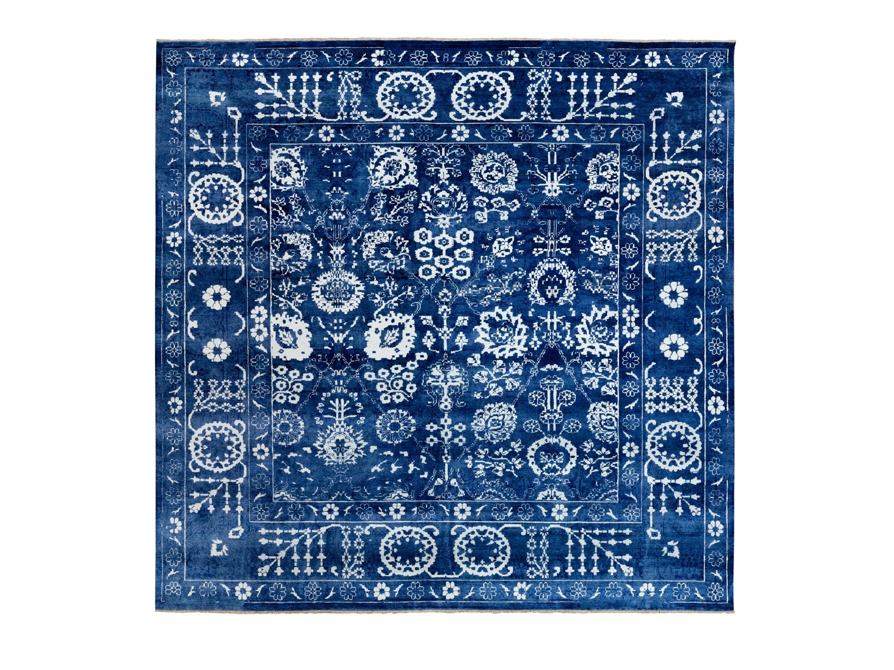 Tabriz Transitional hand-knotted wool/silk rug in Blue, 12'2" x 12'2" — SKU O058546