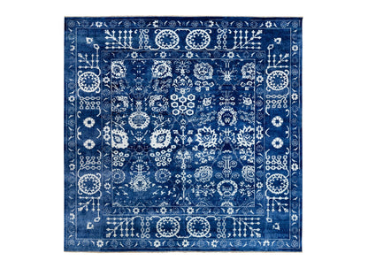 Tabriz Transitional hand-knotted wool/silk rug in Blue, 12'2" x 12'2" — SKU O058546