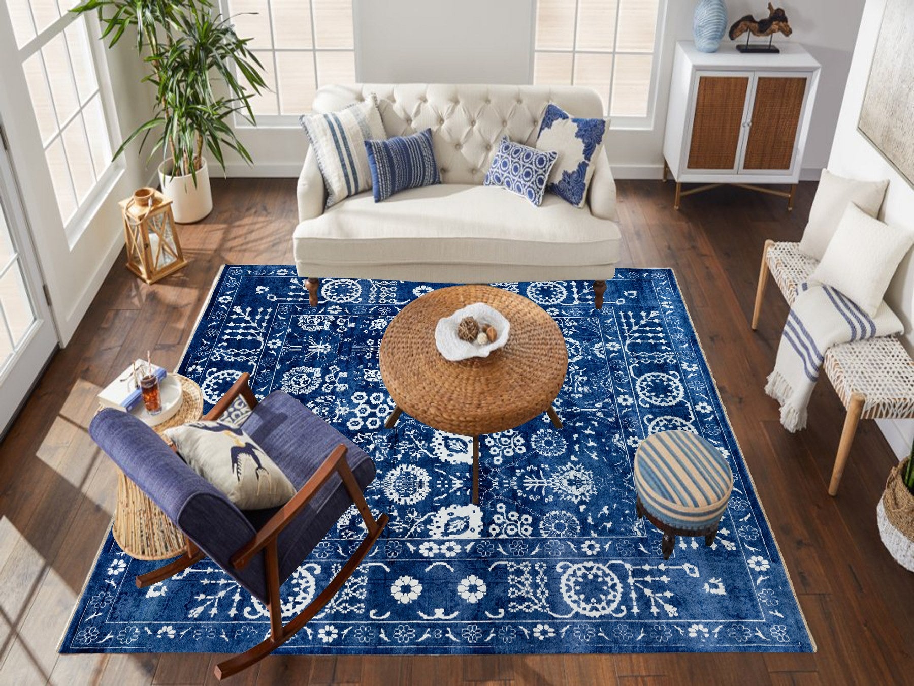 Tabriz Transitional hand-knotted wool/silk rug in Blue, 12'2" x 12'2" — SKU O058546 (view 2)