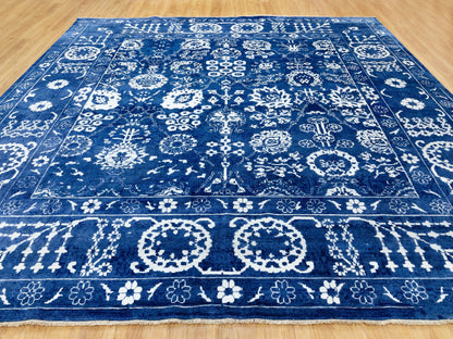 Tabriz Transitional hand-knotted wool/silk rug in Blue, 12'2" x 12'2" — SKU O058546 (view 3)