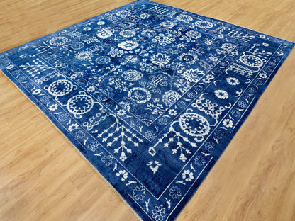 Tabriz Transitional hand-knotted wool/silk rug in Blue, 12'2" x 12'2" — SKU O058546 (view 4)