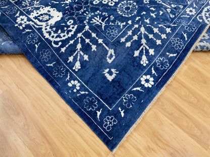 Tabriz Transitional hand-knotted wool/silk rug in Blue, 12'2" x 12'2" — SKU O058546 (view 7)