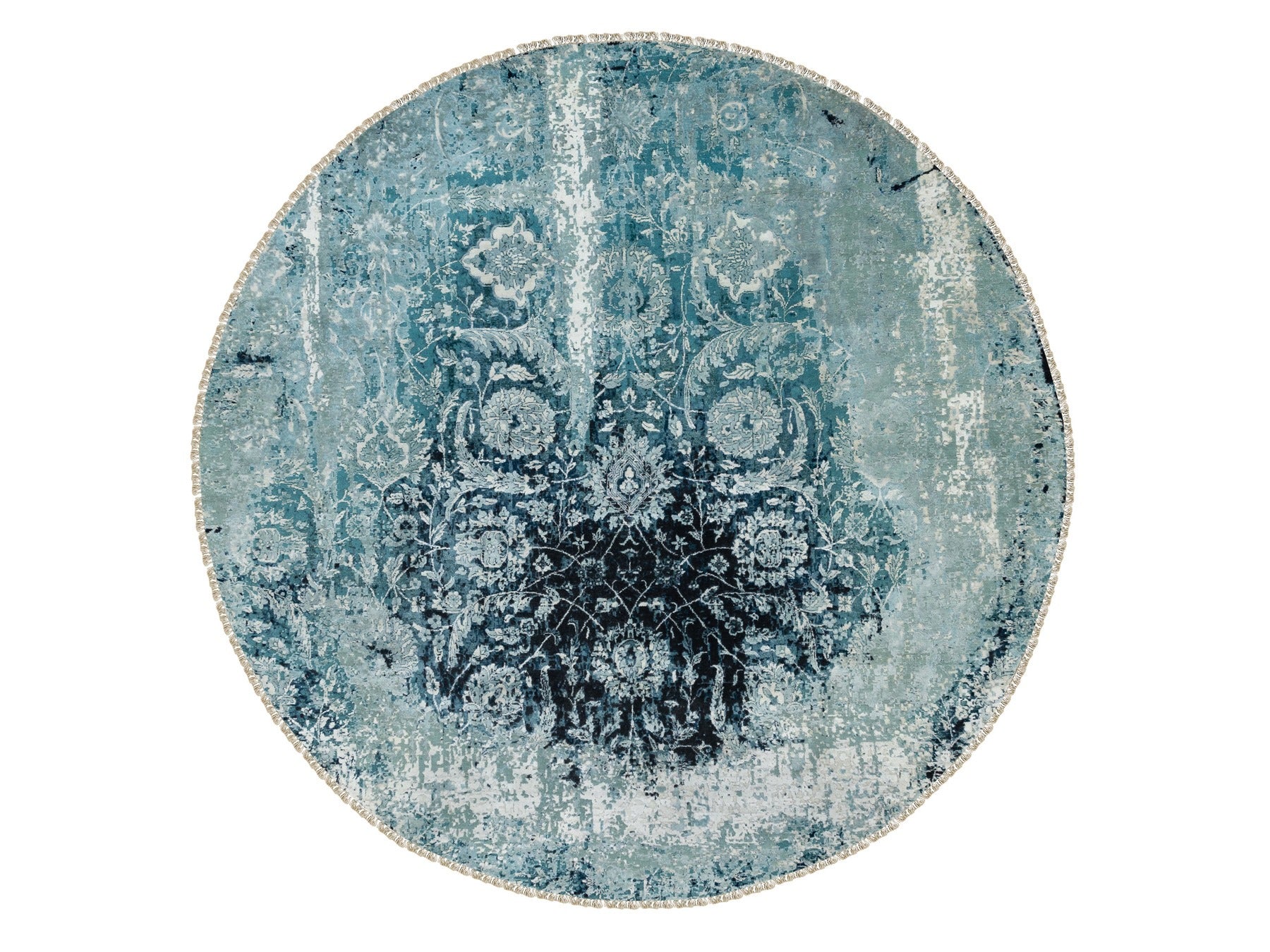 Tabriz Transitional hand-knotted wool/silk rug in Blue, 8'8" x 8'8" — SKU O058549