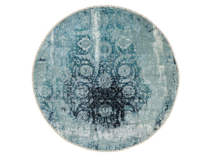 Tabriz Transitional hand-knotted wool/silk rug in Blue, 8'8" x 8'8" — SKU O058549