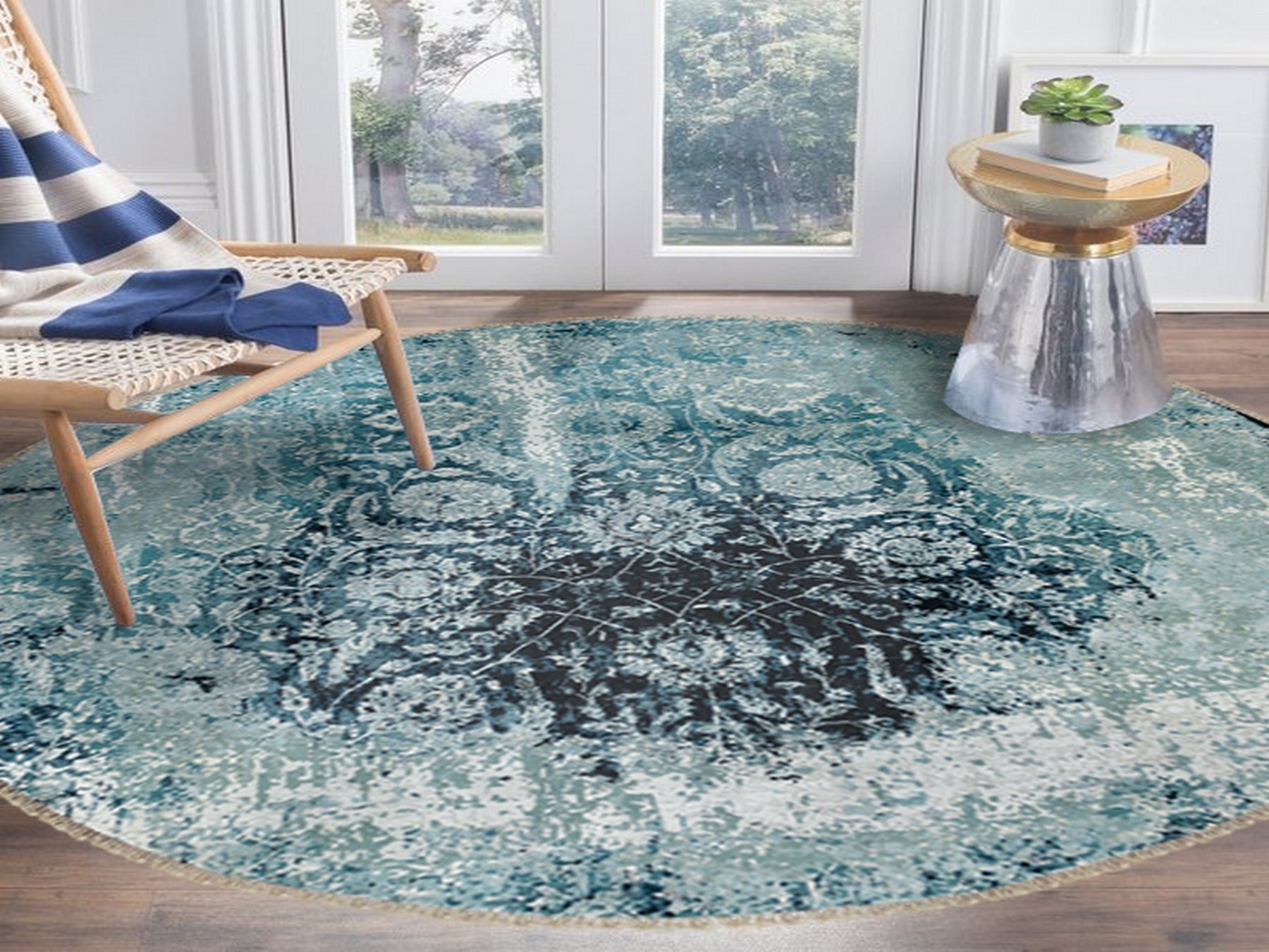 Tabriz Transitional hand-knotted wool/silk rug in Blue, 8'8" x 8'8" — SKU O058549 (view 2)
