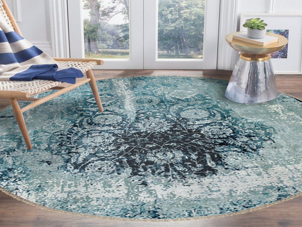 Tabriz Transitional hand-knotted wool/silk rug in Blue, 8'8" x 8'8" — SKU O058549 (view 2)