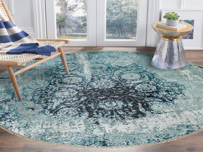 Tabriz Transitional hand-knotted wool/silk rug in Blue, 8'8" x 8'8" — SKU O058549 (view 2)