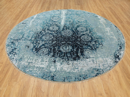 Tabriz Transitional hand-knotted wool/silk rug in Blue, 8'8" x 8'8" — SKU O058549 (view 3)