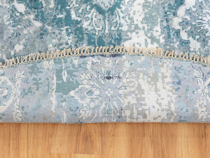 Tabriz Transitional hand-knotted wool/silk rug in Blue, 8'8" x 8'8" — SKU O058549 (view 5)