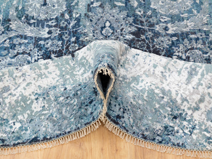 Tabriz Transitional hand-knotted wool/silk rug in Blue, 8'8" x 8'8" — SKU O058549 (view 6)