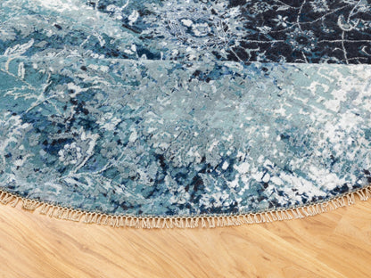 Tabriz Transitional hand-knotted wool/silk rug in Blue, 8'8" x 8'8" — SKU O058549 (view 7)