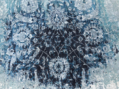 Tabriz Transitional hand-knotted wool/silk rug in Blue, 8'8" x 8'8" — SKU O058549 (view 9)